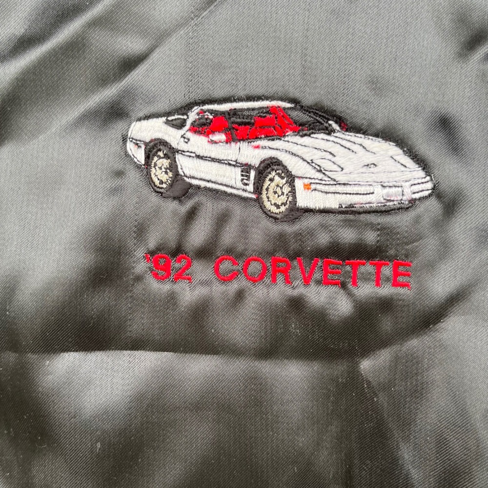 Vintage Hilton 92 Corvette Bomber Jacket Mens Large Black Satin Racing Made USA - Picture 2 of 8